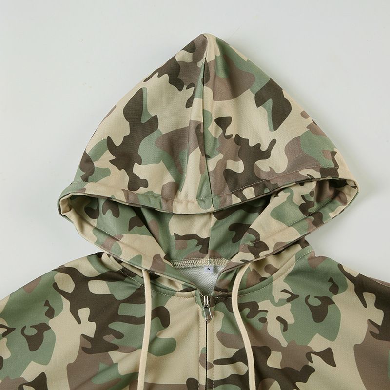 American Street Contrasting Color Waistband Camouflage Special Hooded Sweatshirt Casual Straight Leg Sweatpants_voghion.com