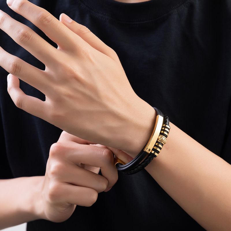 Bracciale da uomo retrò in corda di pelle intrecciata, bracciale da coppia in acciaio inossidabile con fibbia magnetica, bracciale in pelle intrecciata_voghion.com