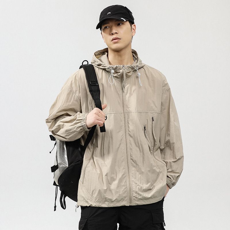 New Summer Sunscreen Clothes Men's Thin Loose Solid Color Sunscreen Hooded Skin Clothes Men's Versatile Zipper Sunscreen Jacket_voghion.com