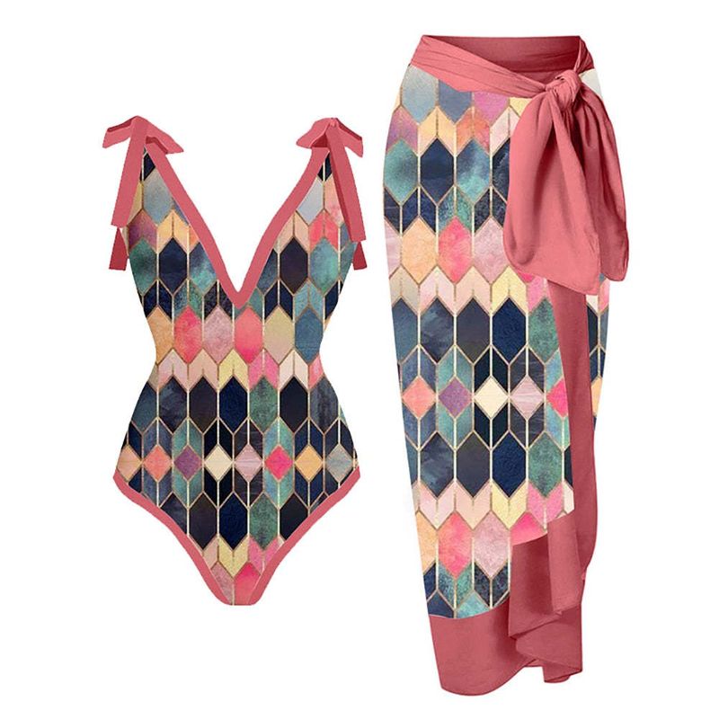 Abbigliamento da donna Nuovo costume da bagno da donna con stampa multicolore, personalità, moda, vita alta, bikini set_voghion.com