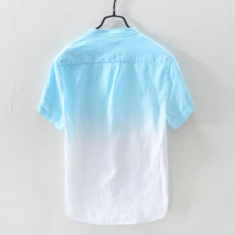 Camicia casual da uomo in cotone con colletto alla coreana, manica corta e mezza, stile hawaiano, modello Beach Fresh, colore sfumato, 2025_voghion.com