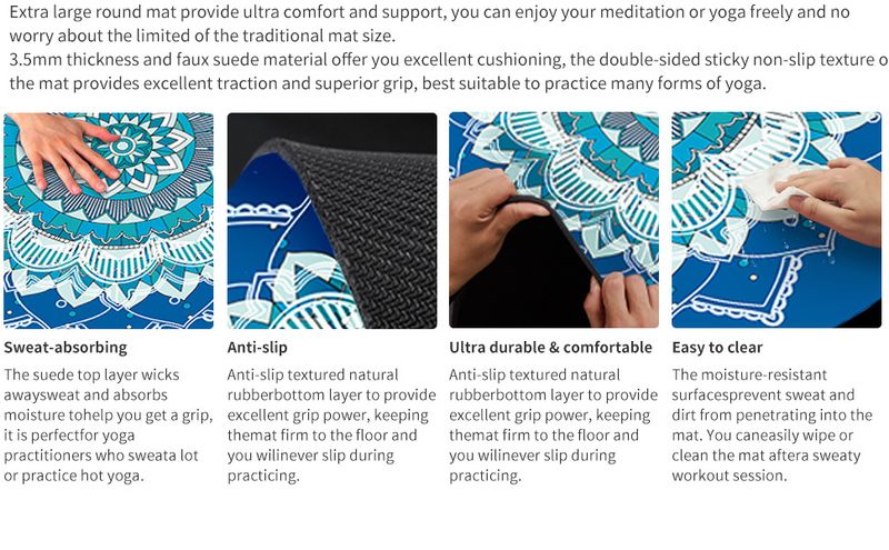 Yogamatten Suède Natuurlijke Rubber Meditatiemat Grote Ronde Mat Meditatie Meditatie Omgekeerde Mat Ondersteuning Antislip SGS Gecertificeerd_voghion.com