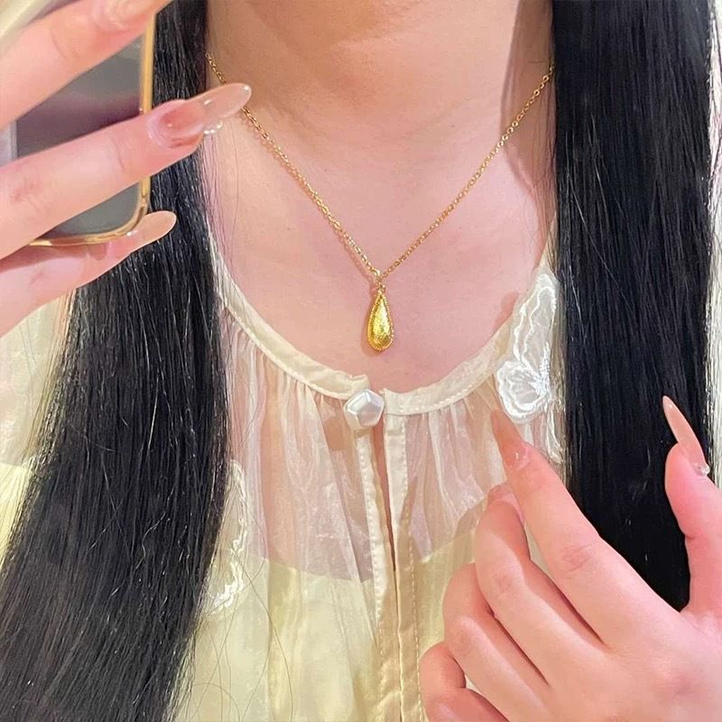 Gold shop with gold new Chinese style brushed water drop necklace women's retro clavicle chain to send girlfriend gift_voghion.com