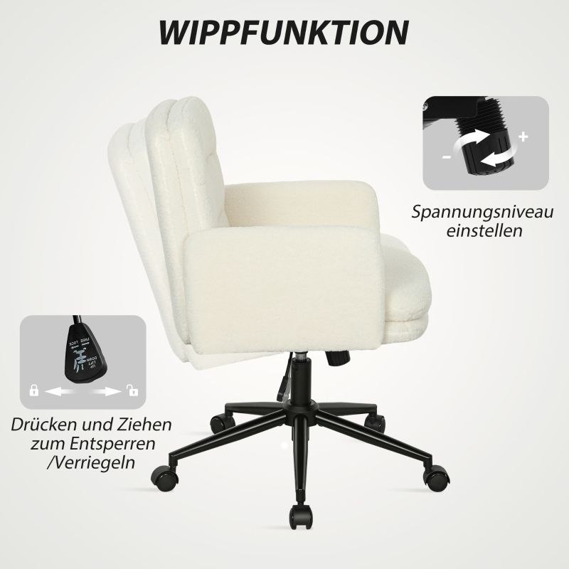Bürostuhl Mit Stoffbezug, Armlehne, 5 Räder, Drehbar, Cremeweiß_voghion.com