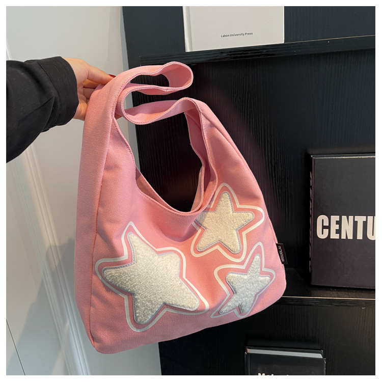 2023 Summer New Star Canvas Bag Female Fashion Students Class One Shoulder Messenger Bag Large Capacity Tote Bag_voghion.com