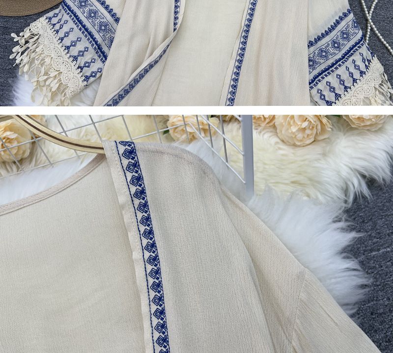 Damenbekleidung Besticktes Sonnenschutzhemd im nationalen Stil für den Strand, lockere Oberbekleidung, böhmische Quastenjacke, fließender Feenschal_voghion.com