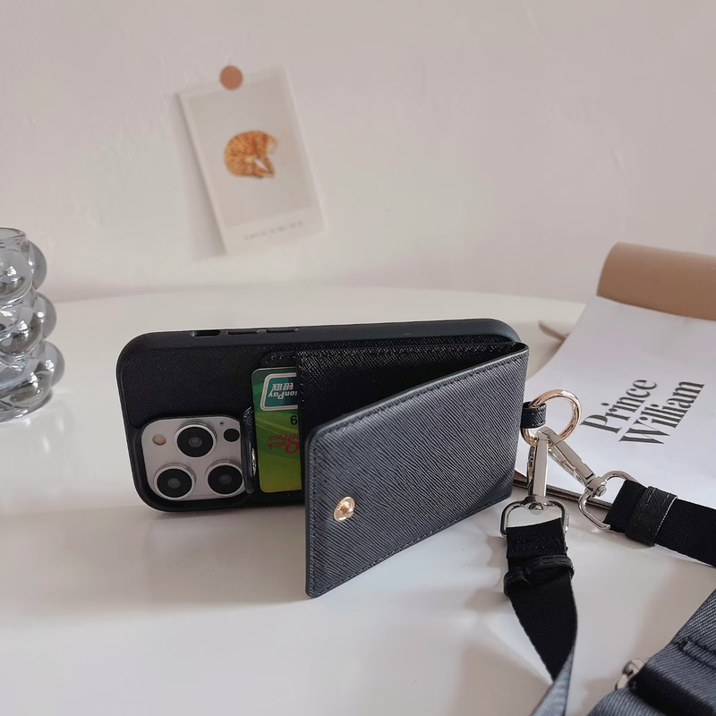 Mobile phone case rhombus diagonal card holder suitable for iPhone14 Apple 13promax mobile phone case cross pattern chain_voghion.com