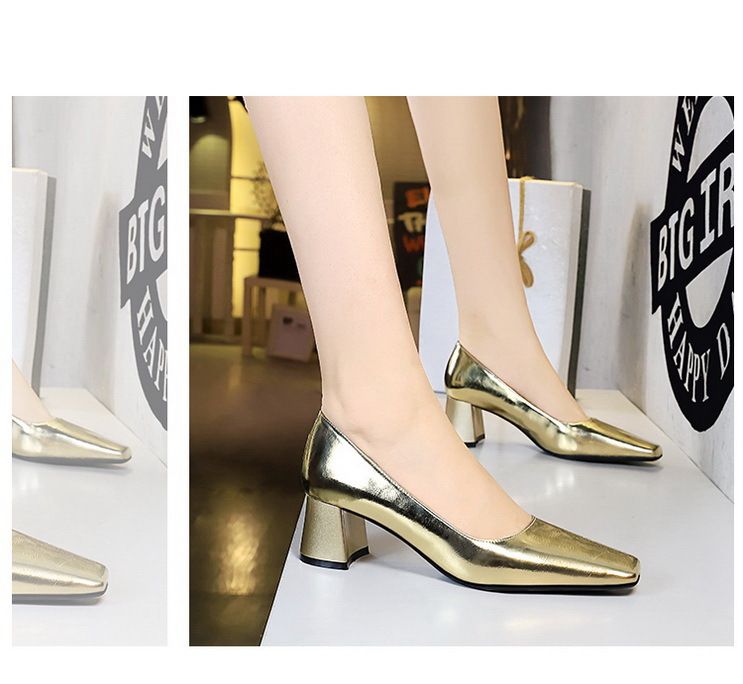 Women's shoes medium heel thick with small square head shallow pedicure all match banquet spring and autumn single shoes_voghion.com