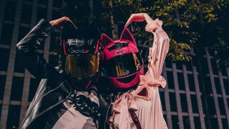 HNJ Electric Cat's Ears (Steamed Cat-ear Shaped Bread) Women's Four Seasons Full Helmet Male Knight Motorcycle Cute_voghion.com