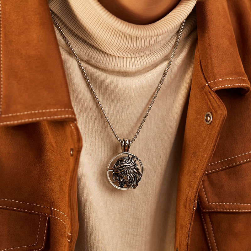Collana in acciaio inossidabile da uomo con ciondolo di Gesù con mitologia greca antica in stile punk personalizzato_voghion.com