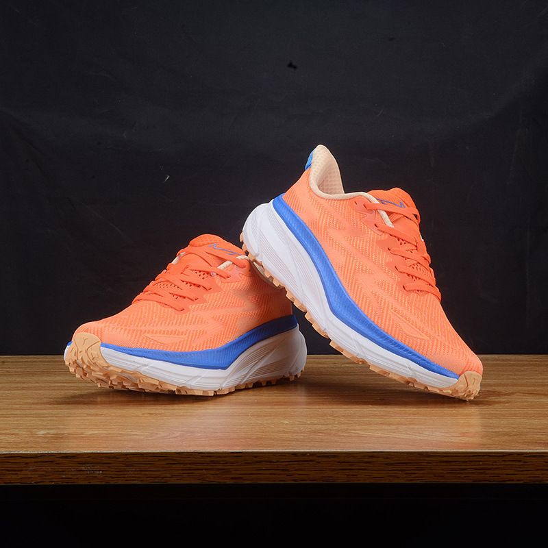 Orange And Blue Color-Block Racing Running Mesh Breathable Professional Technology Sports Training Shoes (Pu Shoes)_voghion.com