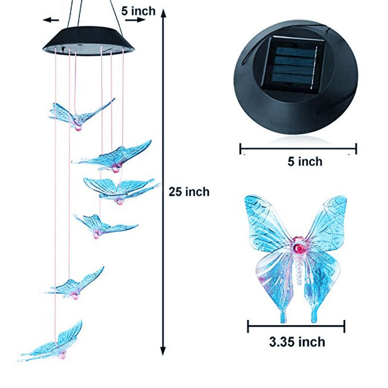 Solar Color Changing Wind Chime Lamp 6LED Small Hummingbird Butterfly Dragonfly Colorful Garden Decoration Hanging Lamp_voghion.com