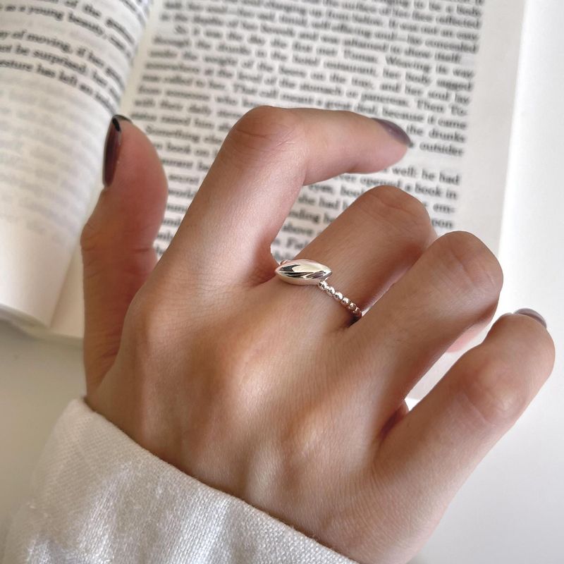 Bague en argent pur tendance avec perles d'olive aux lignes géométriques pour femme, bague alimentaire à bouche ouverte, simple et de niche, 2022_voghion.com
