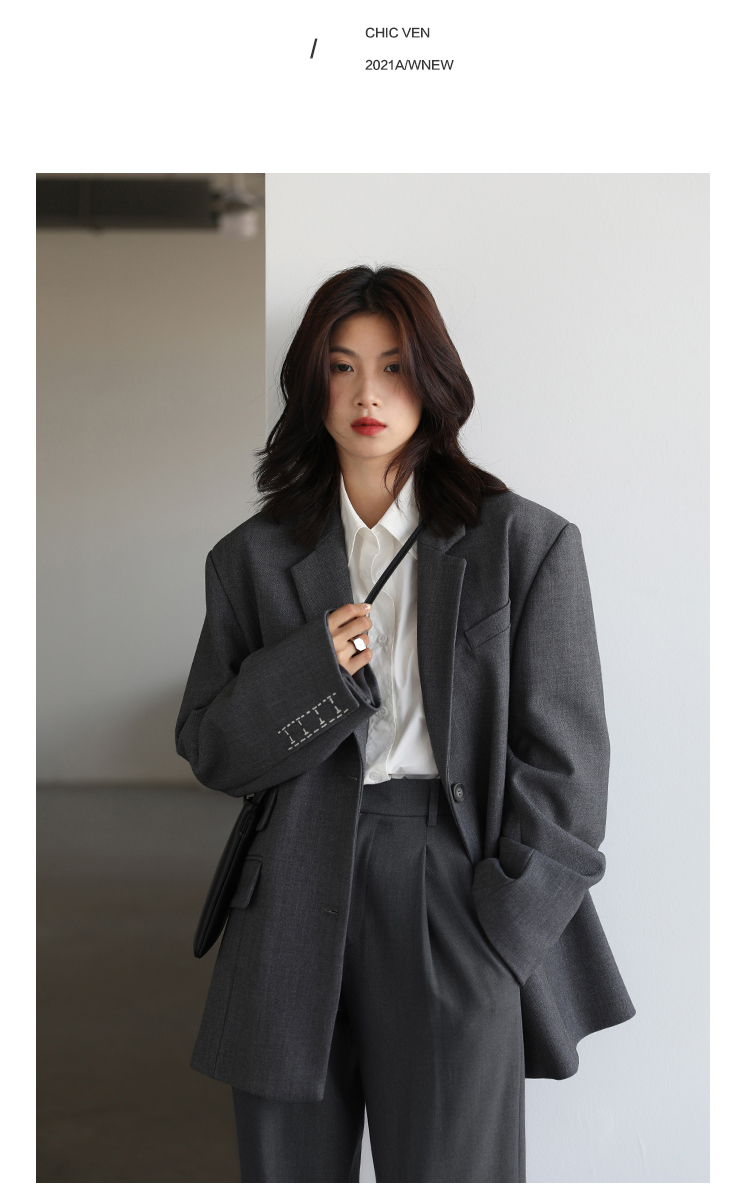 CHICVEN Donna Office Lady Blazer Polsino Ricamo Spalla Larga Abito in Twill Capispalla Donna Autunno Capispalla Elegante Top_voghion.com