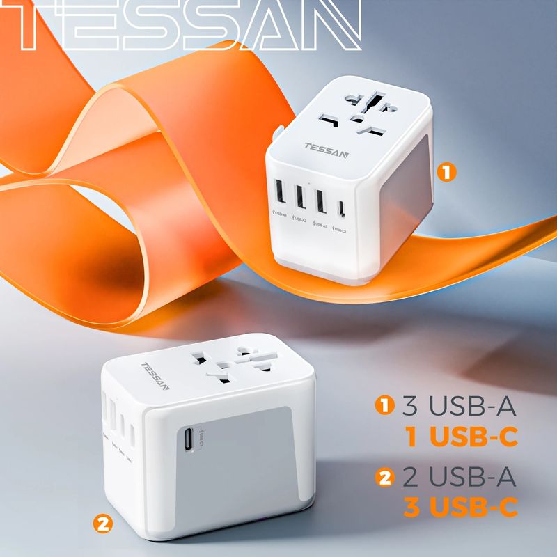 Adattatore universale TESSAN in tutto il mondo con USB e tipo C, caricabatterie da muro tutto in uno con spina internazionale per viaggi USA UE Regno Unito Australia_voghion.com