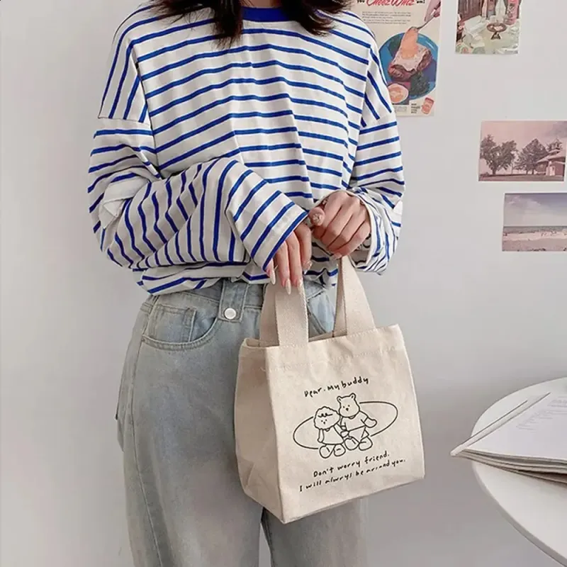 1 Piece Of Canvas Lunch Bag Womens Container Picnic Handbag Box Smalllarge Food Storage 250318l_voghion.com
