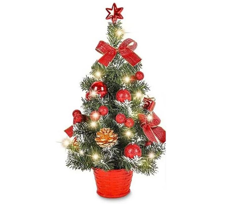 Albero di Natale a LED da 40 cm con luci - Mini albero decorativo da tavolo per decorazioni natalizie (rosso/oro/argento, 30 luci a LED)_voghion.com
