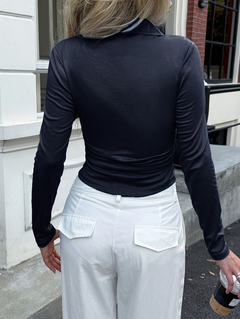 Damen-Stretch-Strickhemd – Langarm-T-Shirt aus Polyester mit Kragen (unverzichtbar für Freizeit- und Bürokleidung)_voghion.com