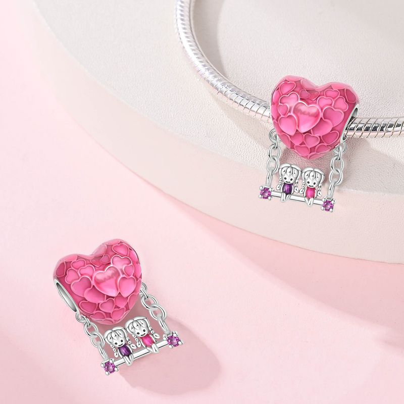 Joyería para mujer, estilo familiar, colgante de rosa rosa con forma de hermana, cuentas, accesorios de joyería DIY, pulsera de plata bañada en cobre blanco._voghion.com