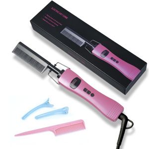 LCD Digital Heat Copper Hair Straightener Brush - 2-In-1 Styling Comb For Straight & Curly Hair (Home Use Fast Heating Anti-Scald Design)_voghion.com