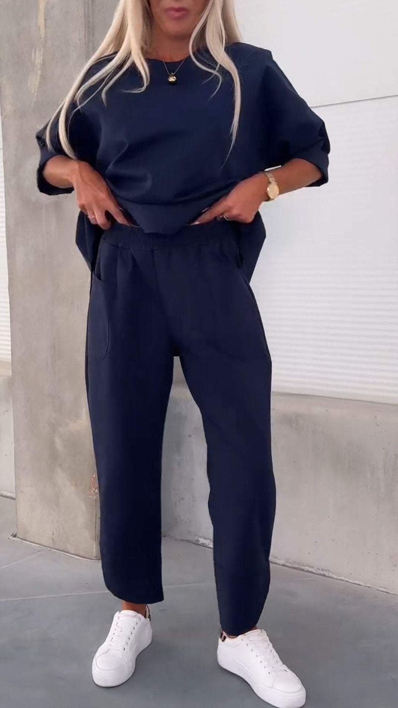 Women Two Piece Set Pants Sets Solid Tops Ankel Length Pant Sport Matching Sets Y2k T-shirt Tracksuit Autumn Spring Pocket Pant_voghion.com