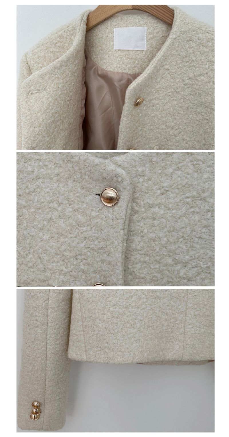Eleganter kurzer Wollblazermantel für Damen – Slim Fit, Rundhalsausschnitt, Herbst-Winter-Modeoberbekleidung (Weiß, Schwarz, Pink)_voghion.com