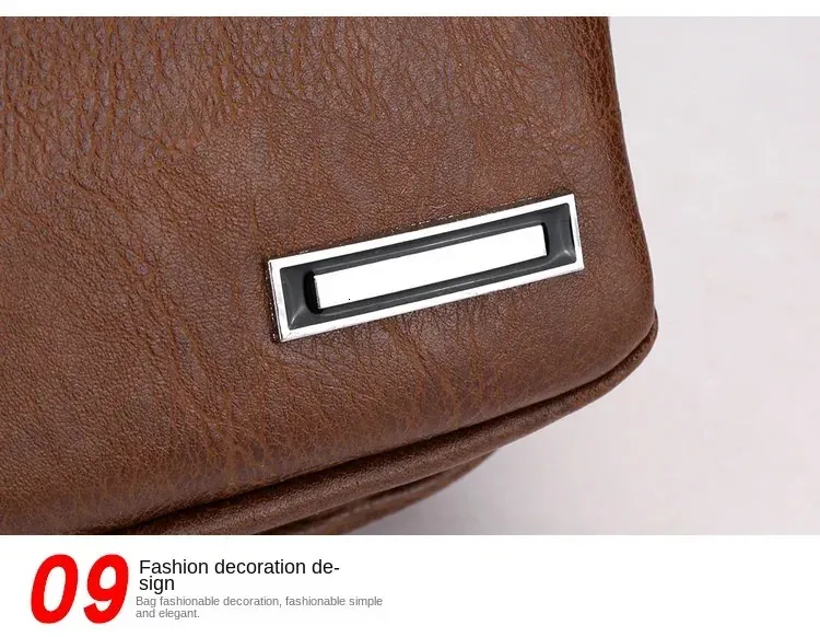 Borsa a tracolla vintage da uomo in pelle PU marrone, grande capacità, con ricarica USB, da viaggio, organizzata, tracolla 250224_voghion.com