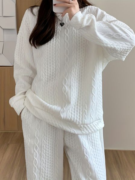 Abbigliamento da donna, maglione girocollo con tasca e maniche lunghe in jacquard_voghion.com