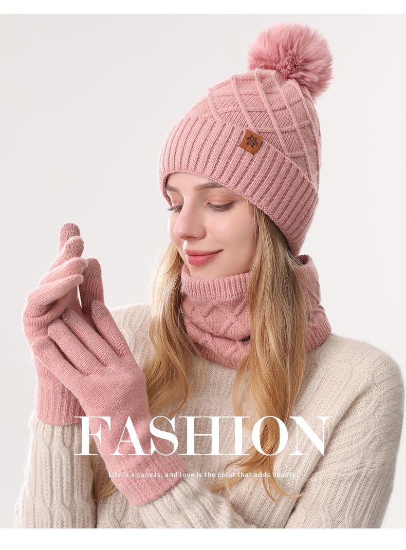 Set di berretto invernale da donna con sciarpa a doppio strato e guanti – Caldo berretto in lana di alpaca per attività all'aperto – Elegante e raffinato in grigio e nero_voghion.com