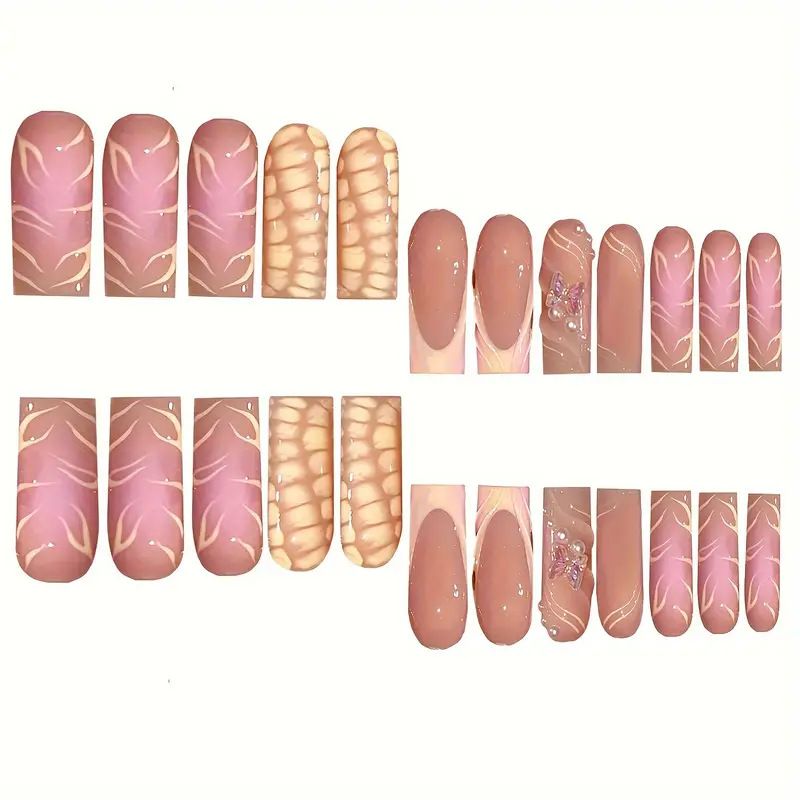 Beauty & Health Bow Crocodile Pattern Gradient Nail Tips High End Medium Sized Water Pipe Shaped Nail Art Finished Product_voghion.com