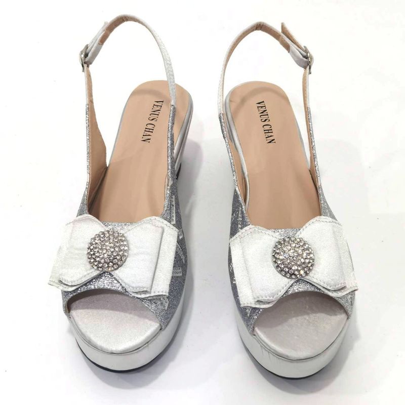 Damenschuhe Große Damenschuhe Schuhe für Geburtstagsfeiern Kleiner Keilabsatz Schuhe mit dicker Sohle und gleichem Design Clutch Bag Diamond Flower_voghion.com