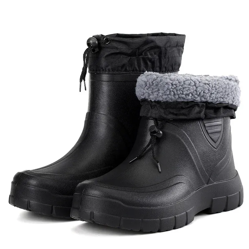 Black Waterproof Fashion Light Men Rain Outdoor Slip on Ankle Boots Comfor High Quality Working Shoes Male_voghion.com