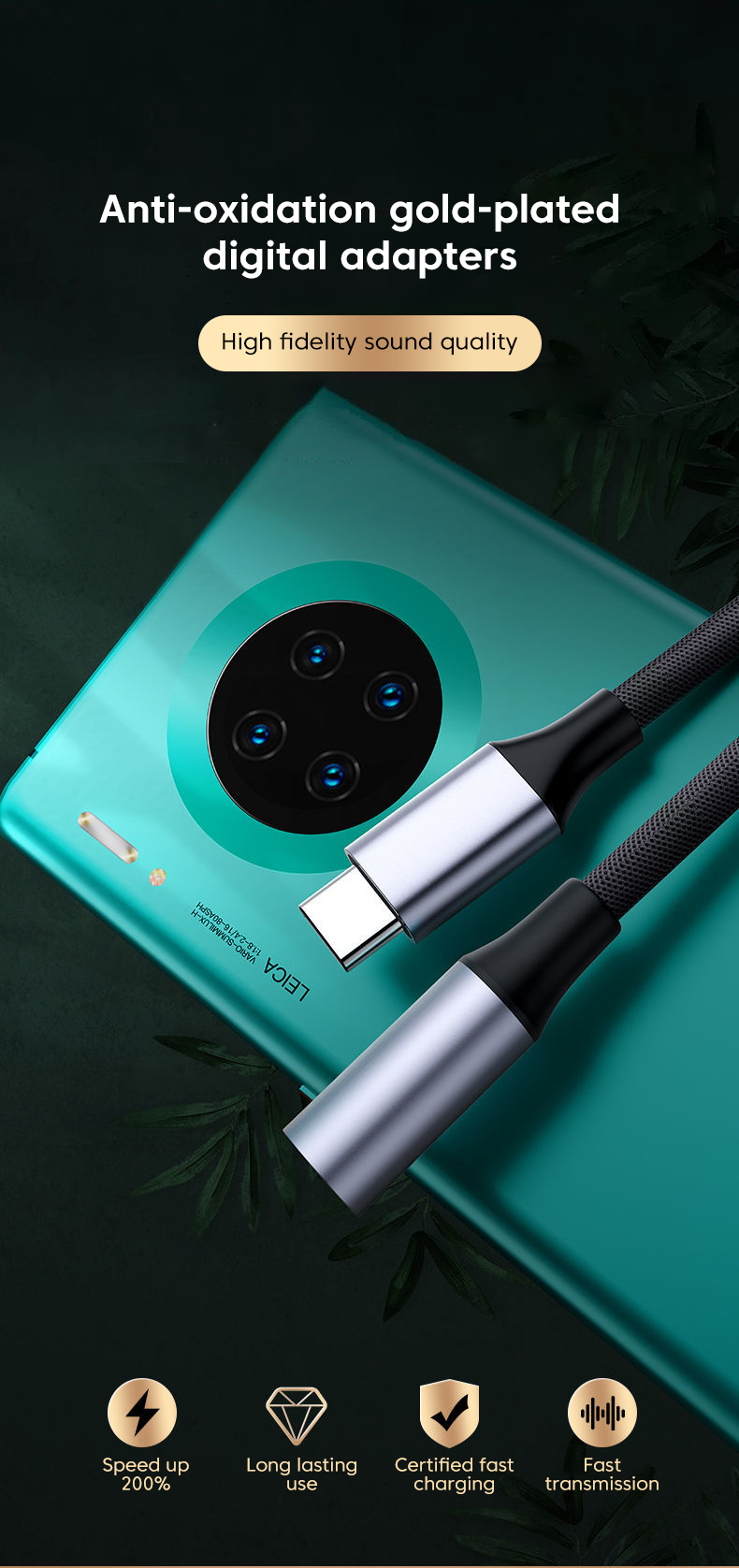 USB C típusú 3,5 mm-es Aux adapter fejhallgató adapter USB-C jack audio kábel Samsung Galaxy S22 S21 Huawei P50 Usbable_voghion.com