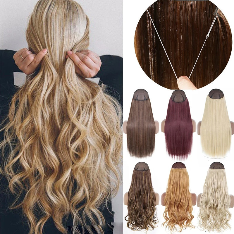 MERISIHAIR – Extensions synthétiques ondulées sans Clip, faux postiche Secret caché, faux postiche avec une ligne de poisson_voghion.com