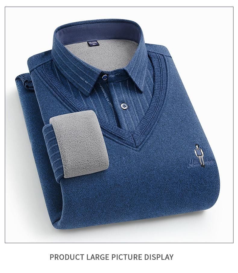 Men's knitted with wool and plush thickening, 2024 winter vacation two-piece shirt collar sweater D_voghion.com