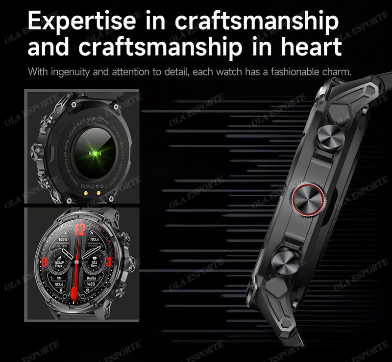 Montre connectée militaire pour hommes, 710 mAh, pour l'extérieur, GPS, boussole, fréquence cardiaque, lampe de poche LED, appels Bluetooth, sport_voghion.com