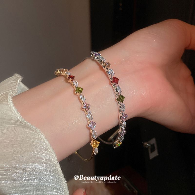 Colorful Zircon Geometric Star Opening Bracelet Spring Summer, New Light Bracelet, Fashionable And High-end_voghion.com