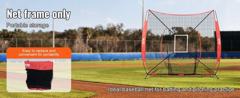 VEVOR 7x7 Ft Baseball Softball Practice Net, Portable Baseball Training Net For Hitting Batting Catching Pitching, Backstop Baseball Equipment Training Aids With Strike Zone_voghion.com