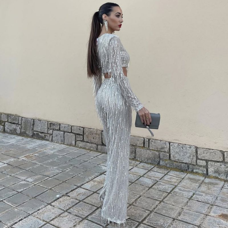 Pantaloni a gamba larga con nappe e paillettes da donna, abito da festa_voghion.com