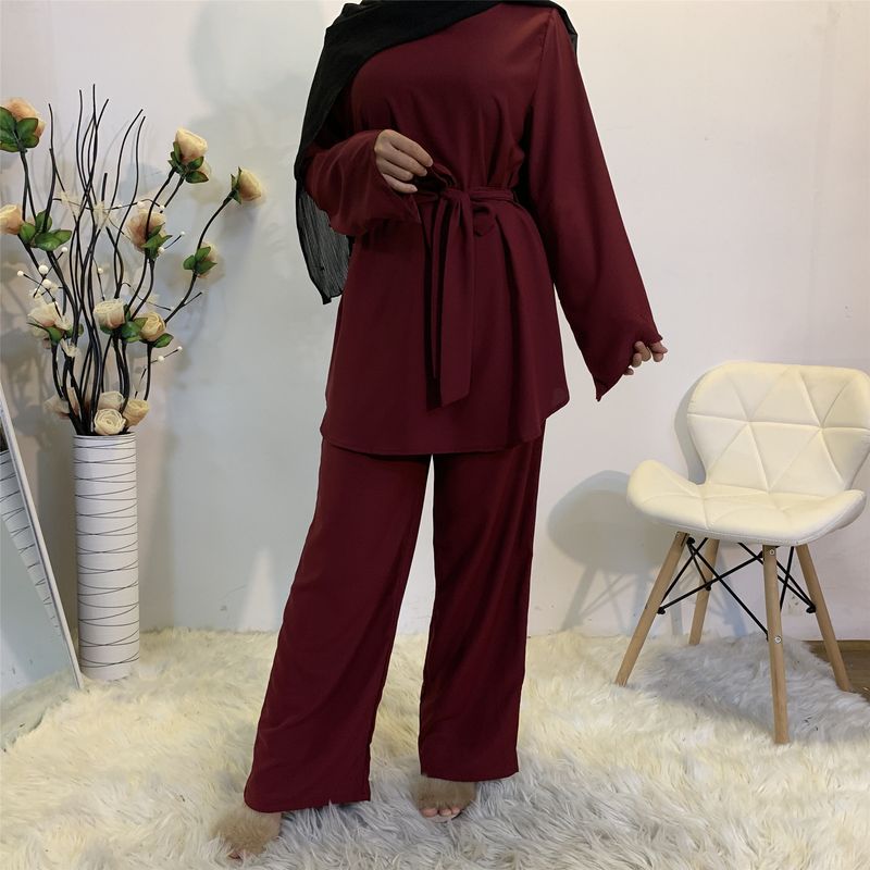 Two-pieces Abaya Turkish Kimono Tops Pants Muslim Dress Abayas Hijab Robe Dubai Caftan Kaftan Islam Clothing For Women Fashion_voghion.com