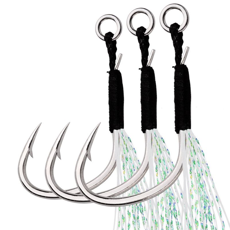 Double Lure Jig Strong Braided Line Knot Bright Silk Feather Boat Sea Fishing Single Hook_voghion.com