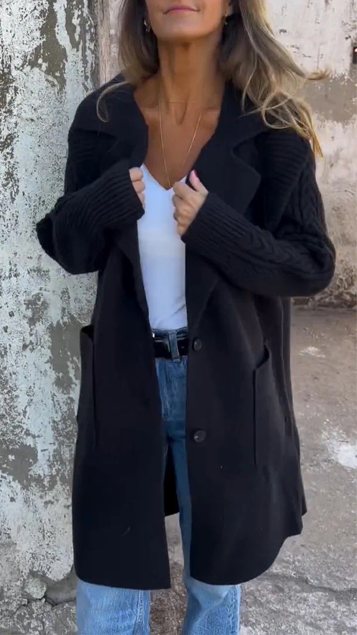 Cappotto cardigan in maglia grossa a trecce da donna - Cappotto lungo oversize con collo a scialle, caldo capospalla invernale in rosso, nero, marrone scuro (XS-3XL)_voghion.com