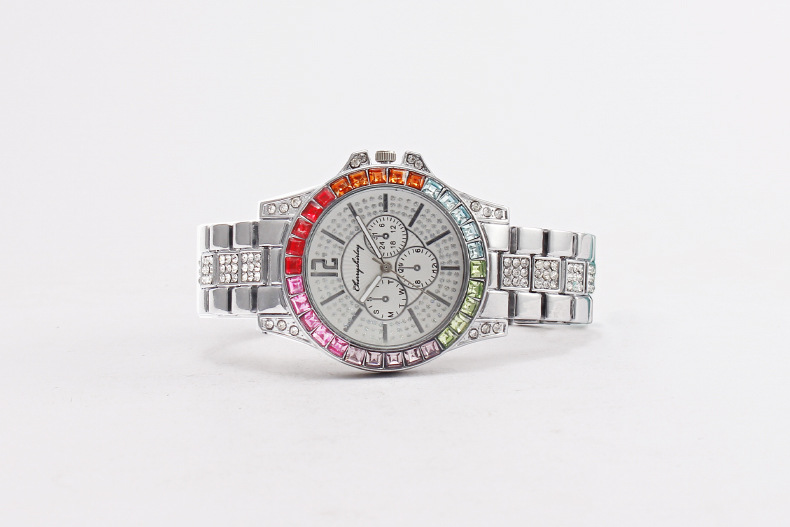 fashion full diamond three eyes colored diamond men's watch men's watch quartz watch_voghion.com