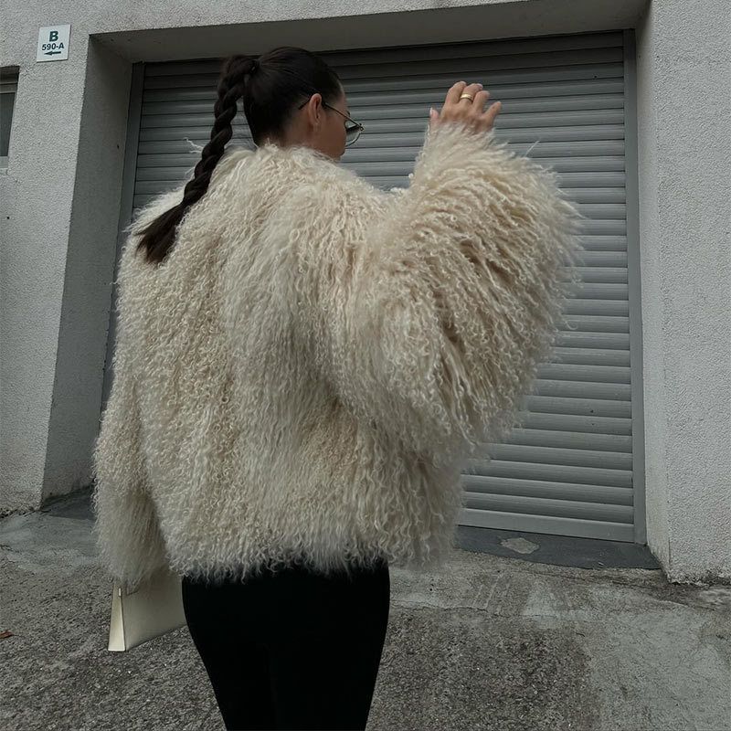 Abbigliamento da donna Cappotto corto alla moda in pelliccia sintetica per donna - Giacca invernale calda con maniche lunghe, morbida ed elegante, capospalla alla moda in cachi e marrone_voghion.com