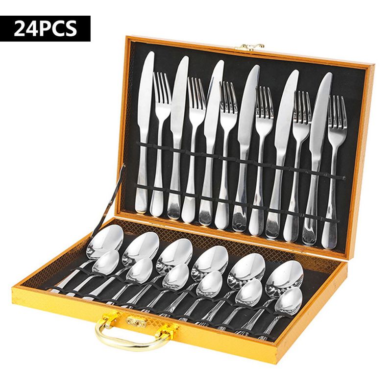 Edelstahlbesteck 1010 Western Steakmesser Gabel Dessertlöffel 24-teiliges Geschenkbox-Set_voghion.com