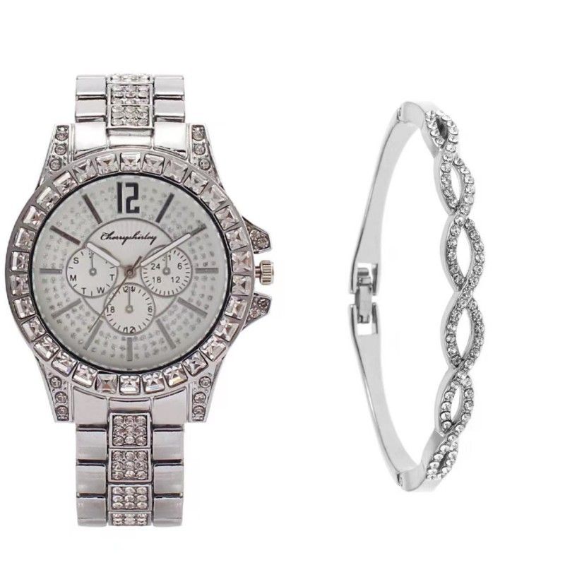 Women's Watches Fashion Steel Band Diamond Set Women's Watch Fashion Simple Quartz Watch Set_voghion.com