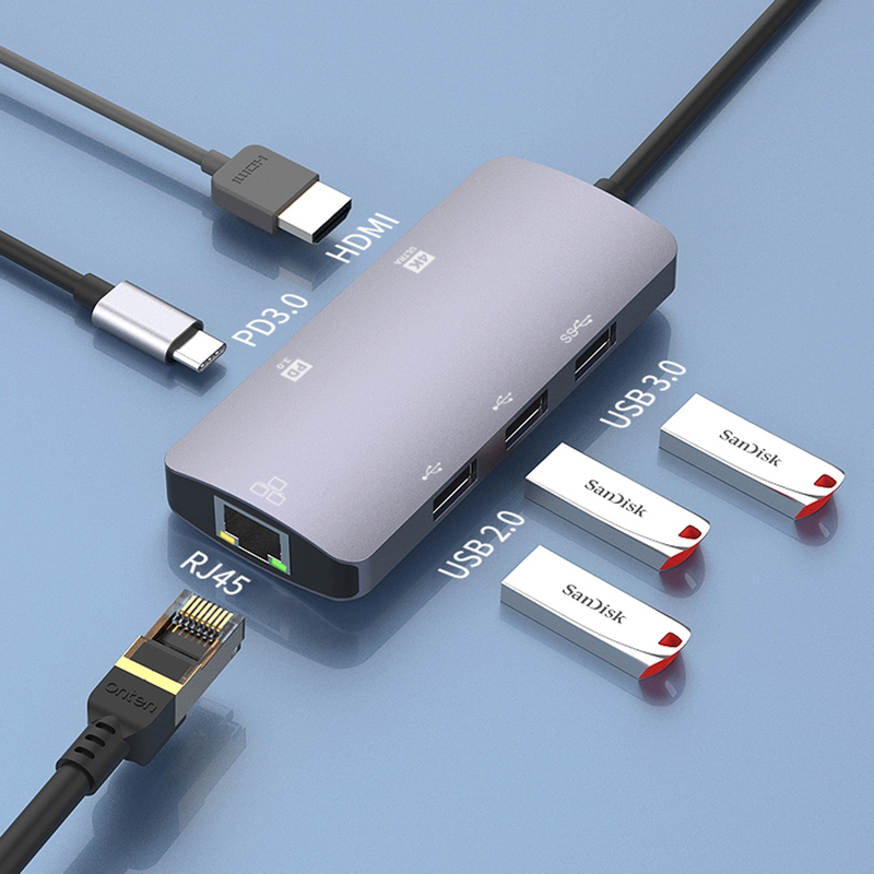 USB-C / Type-C bærbar multifunksjonell HUB-dokkingstasjon (grå)_voghion.com