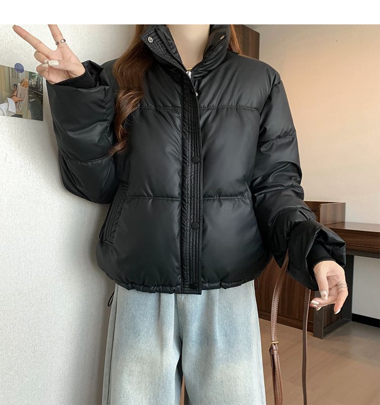 Dameskleding Koreaanse versie korte opstaande kraag kleine winterjassen katoenen jas voor dames eenvoudige losse versie rits pufferjack effen kleur_voghion.com