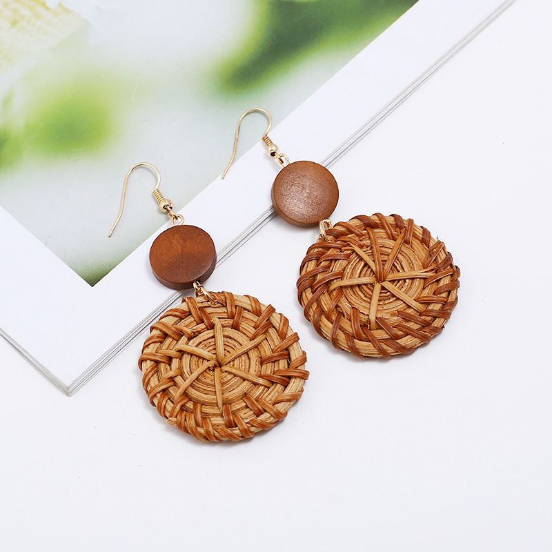 conjunto de brincos de borla hit Novos brincos boêmios Brincos de vime de madeira_voghion.com
