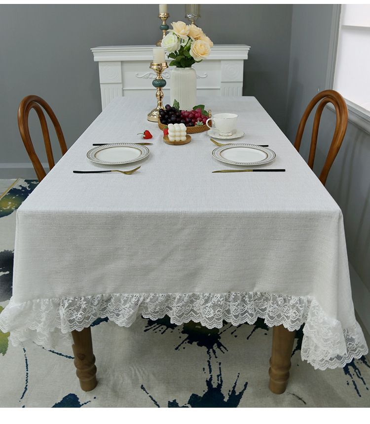 Nappe en organza froissé d'inspiration bohème avec bordure en dentelle - Housse de table rectangulaire et écharpe de table basse, infroissable_voghion.com